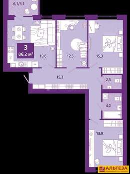 3-к квартира, вторичка, 87м2, 2/4 этаж