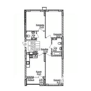 3-к квартира, строящийся дом, 75м2, 3/9 этаж