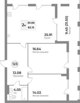 2-к квартира, вторичка, 82м2, 2/7 этаж