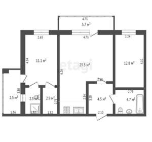 2-к квартира, вторичка, 75м2, 2/3 этаж