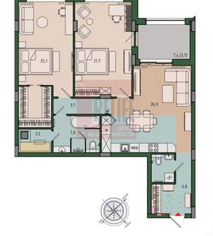 2-к квартира, вторичка, 101м2, 9/13 этаж