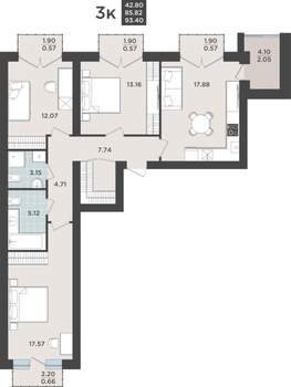 3-к квартира, строящийся дом, 86м2, 9/9 этаж