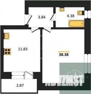 1-к квартира, вторичка, 38м2, 1/9 этаж