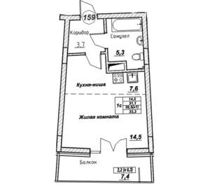 Студия квартира, вторичка, 33м2, 7/7 этаж