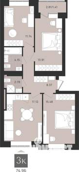 3-к квартира, вторичка, 75м2, 1/9 этаж