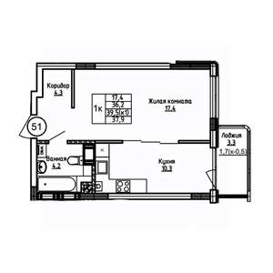 1-к квартира, вторичка, 38м2, 2/9 этаж
