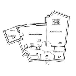 1-к квартира, вторичка, 54м2, 3/7 этаж