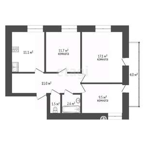 3-к квартира, вторичка, 69м2, 2/12 этаж