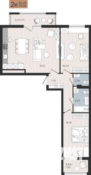 2-к квартира, строящийся дом, 80м2, 3/10 этаж