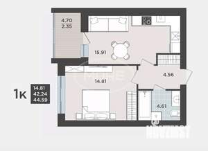 1-к квартира, вторичка, 42м2, 7/9 этаж