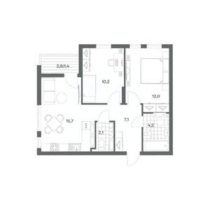 2-к квартира, вторичка, 53м2, 12/18 этаж