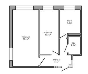 2-к квартира, вторичка, 43м2, 1/5 этаж