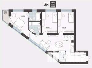 3-к квартира, строящийся дом, 82м2, 5/9 этаж