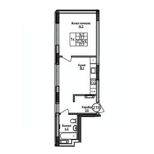 1-к квартира, вторичка, 38м2, 2/9 этаж