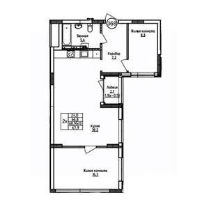 2-к квартира, вторичка, 68м2, 2/9 этаж