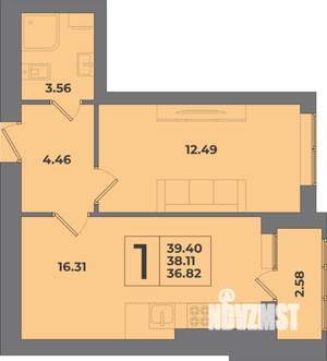 1-к квартира, вторичка, 39м2, 3/8 этаж