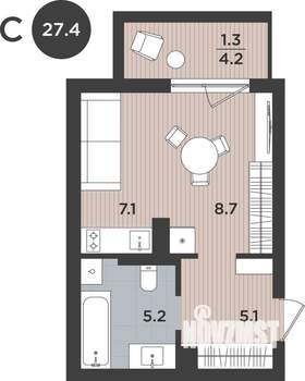 1-к квартира, вторичка, 27м2, 2/9 этаж