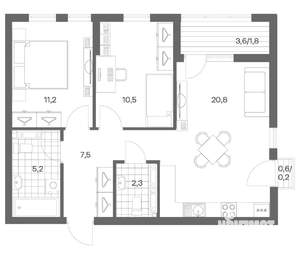 2-к квартира, строящийся дом, 60м2, 8/18 этаж