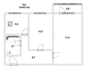 2-к квартира, вторичка, 45м2, 3/9 этаж