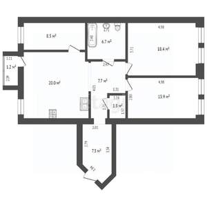 3-к квартира, вторичка, 84м2, 3/9 этаж