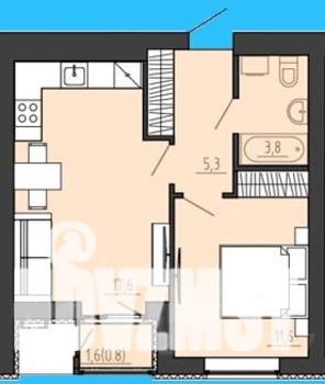 1-к квартира, строящийся дом, 40м2, 7/8 этаж
