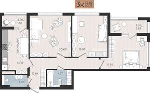 3-к квартира, вторичка, 91м2, 7/10 этаж