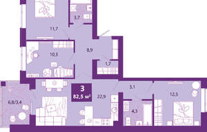 3-к квартира, вторичка, 83м2, 4/4 этаж