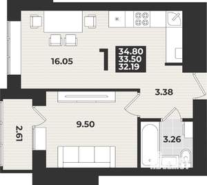 1-к квартира, вторичка, 35м2, 1/9 этаж