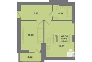1-к квартира, строящийся дом, 43м2, 1/8 этаж