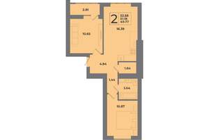 2-к квартира, строящийся дом, 53м2, 7/8 этаж
