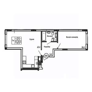 1-к квартира, вторичка, 51м2, 1/9 этаж