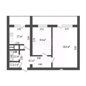 2-к квартира, вторичка, 53м2, 14/14 этаж