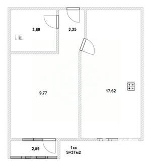 1-к квартира, вторичка, 37м2, 6/10 этаж