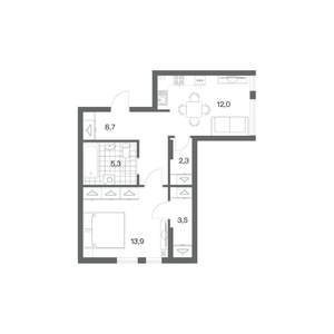 1-к квартира, строящийся дом, 46м2, 1/18 этаж