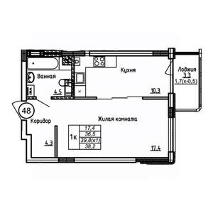 1-к квартира, вторичка, 38м2, 1/9 этаж