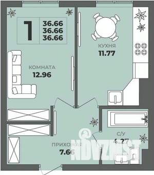 1-к квартира, строящийся дом, 37м2, 1/8 этаж