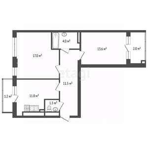 2-к квартира, вторичка, 58м2, 4/6 этаж