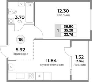 1-к квартира, строящийся дом, 35м2, 5/10 этаж