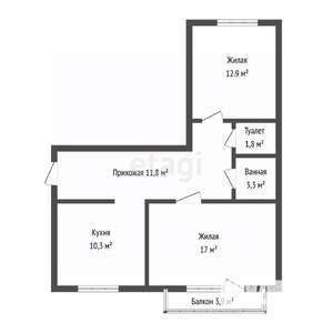 2-к квартира, вторичка, 58м2, 3/9 этаж