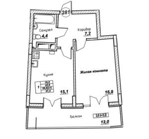1-к квартира, вторичка, 47м2, 6/7 этаж