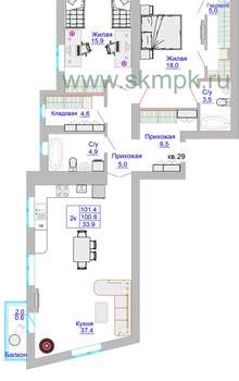 3-к квартира, вторичка, 102м2, 7/8 этаж