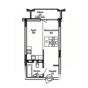 Студия квартира, вторичка, 31м2, 9/9 этаж