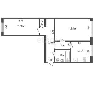 2-к квартира, вторичка, 44м2, 1/5 этаж