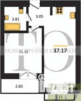 1-к квартира, вторичка, 37м2, 9/9 этаж