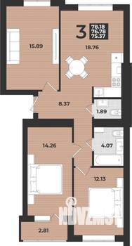 3-к квартира, вторичка, 78м2, 3/9 этаж