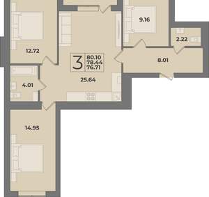 3-к квартира, вторичка, 80м2, 6/9 этаж