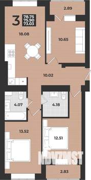 3-к квартира, вторичка, 79м2, 1/9 этаж