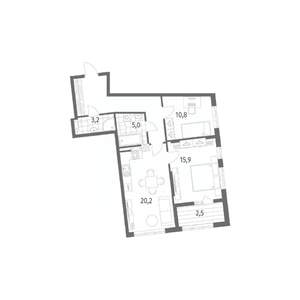 2-к квартира, строящийся дом, 71м2, 6/8 этаж