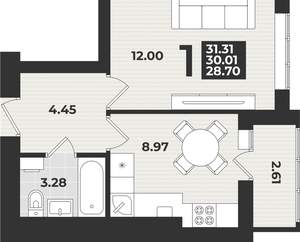 1-к квартира, вторичка, 31м2, 7/9 этаж