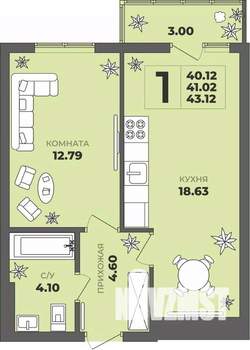1-к квартира, вторичка, 41м2, 7/8 этаж